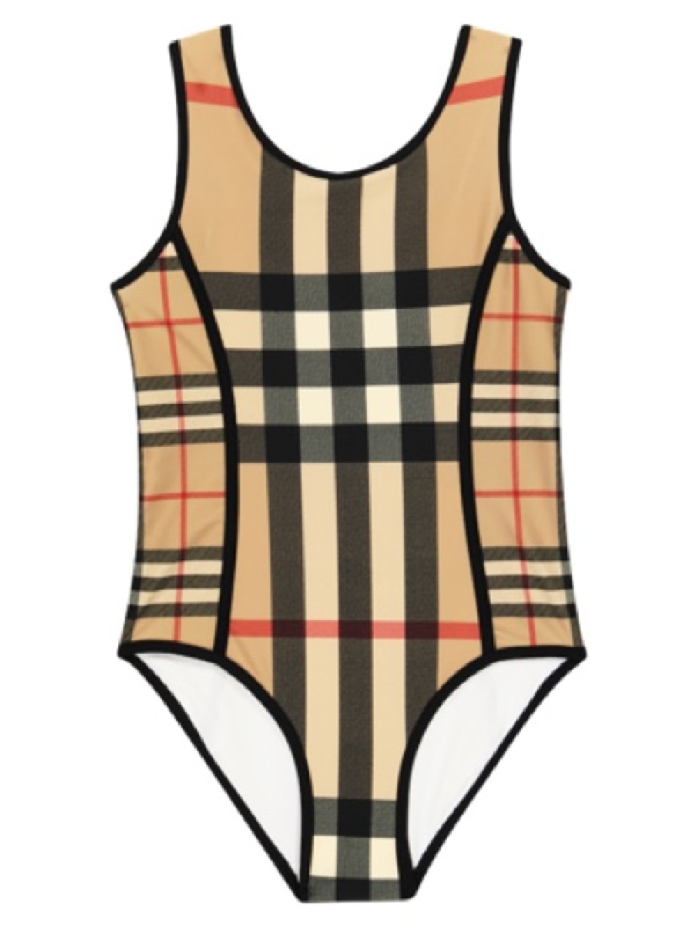 BURBERRY BEIGE SWIMSUIT FOR GIRLS WITH ICONIC CHECK IN ARCHIVE BEIGE CHECK